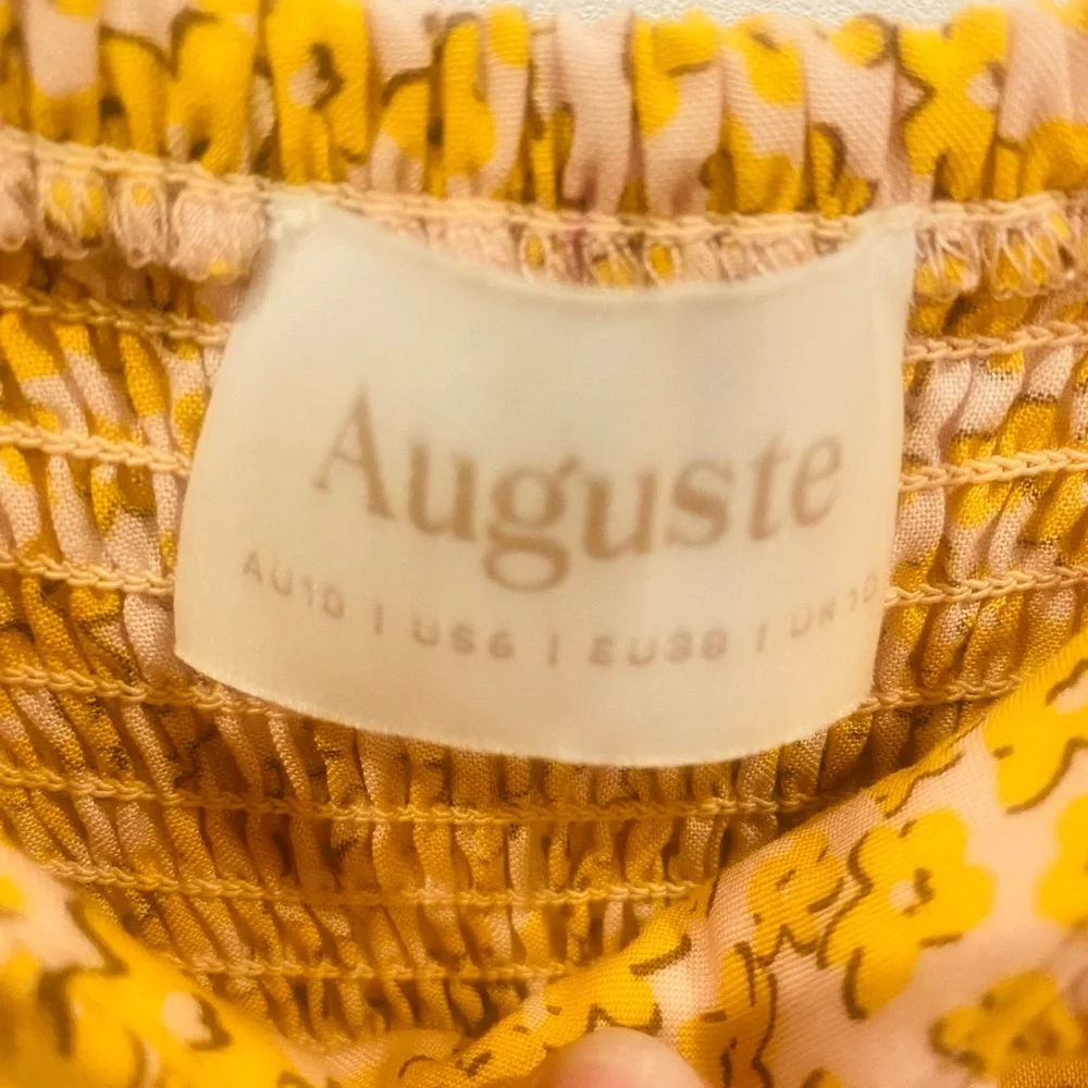 AUGUSTE DEAN GIA MIDI DRESS size 10 Midi Yellow Shirred Leopard Animal Print Zip - Picture 5 of 9